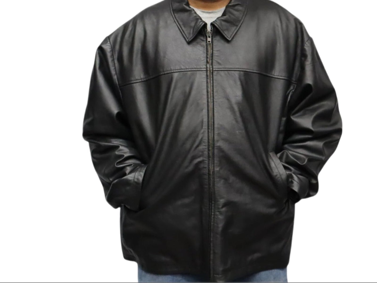 Big Men Sizes Men Black Classic Style Leather Jacket By SUNSET