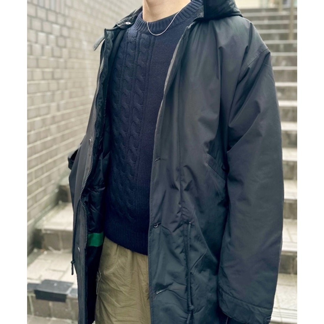 ラコステ LACOSTE オーバーサイズミリタリーコート （ブラック