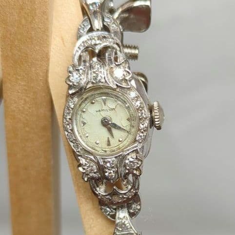 Hamilton　ダイヤモンドベゼル　14K　腕時計　非稼働　アンティーク ハミルトン HAMILTON イエローゴールドダイヤブレス 14金 レディース