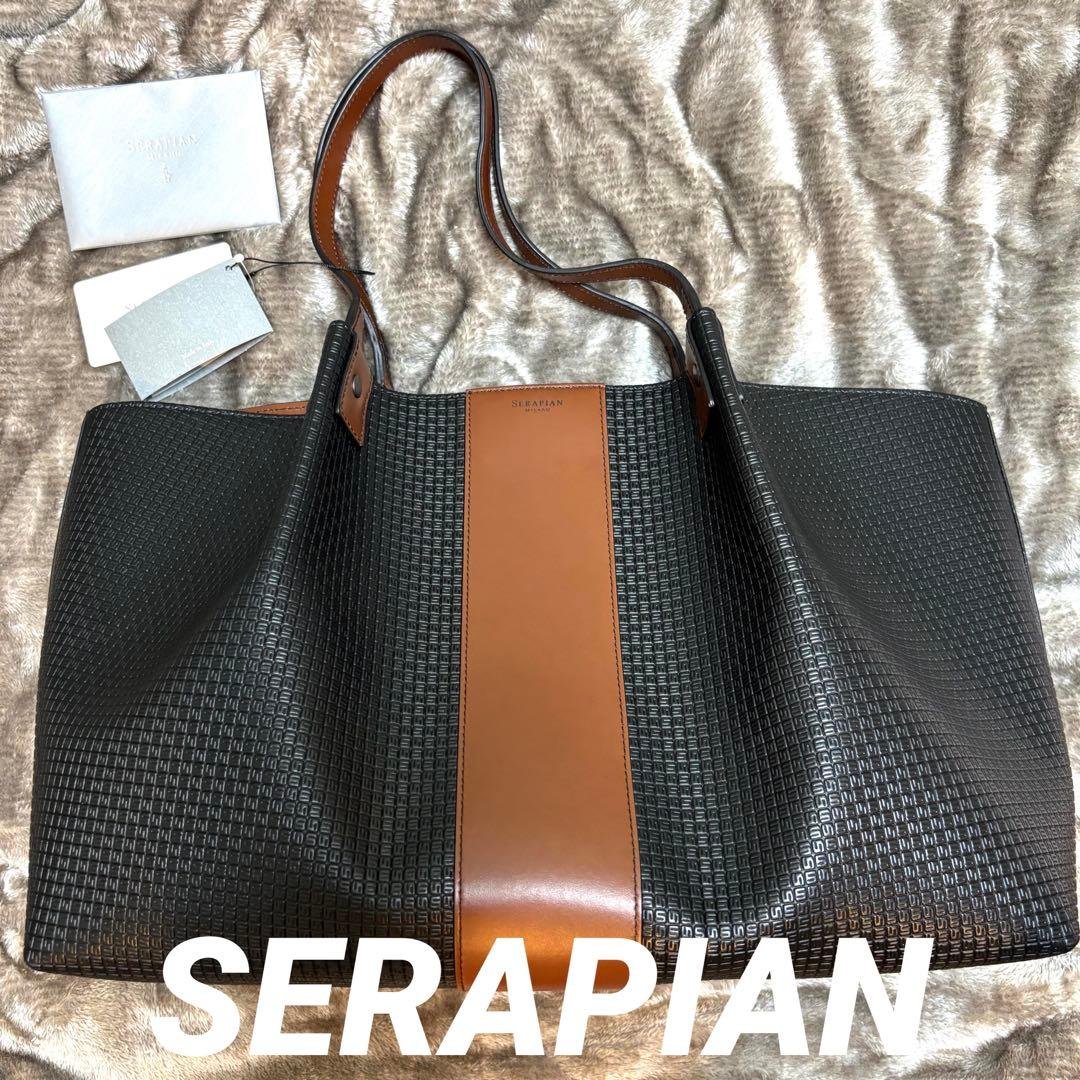 【12/14終了】【新品未使用】SERAPIAN トートバッグ ブラック バーニーズ ニューヨーク限定 レザートートバッグ（2238437