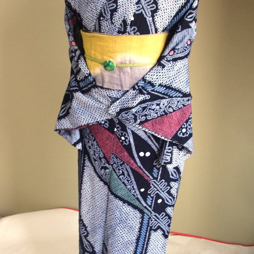 ◇アウトレット◇現代 有松鳴海絞 浴衣◇【濃紺他】縦縞とオリエンタル