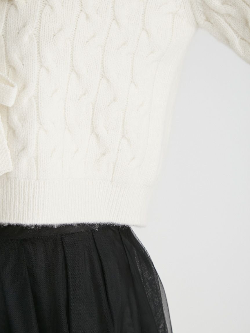 リボンモチーフケーブルニットプルオーバー(ニットプルオーバー)｜TOPS